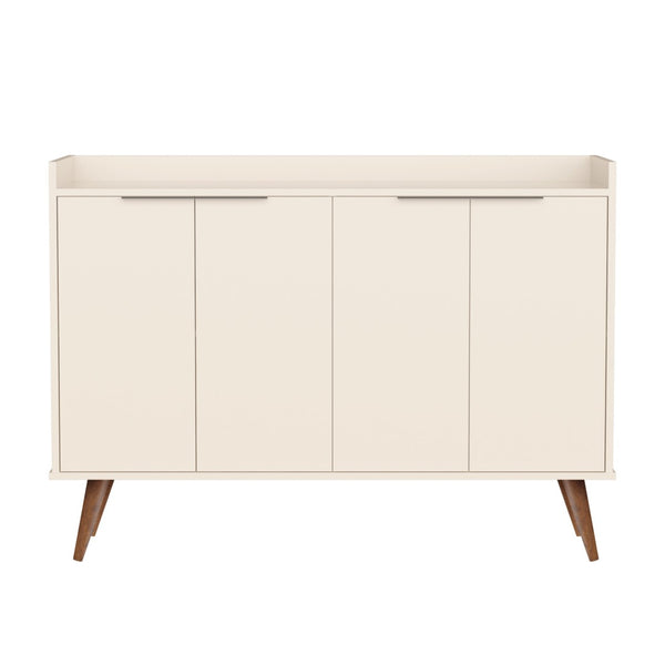 HomeRoots 47" Off White and Natural Buffet Accent Chest - Elegant Scandinavian Design with 6 Shelves & Storage 486279