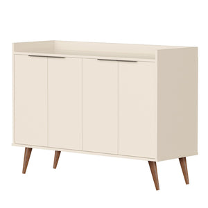 HomeRoots 47" Off White and Natural Buffet Accent Chest - Elegant Scandinavian Design with 6 Shelves & Storage 486279