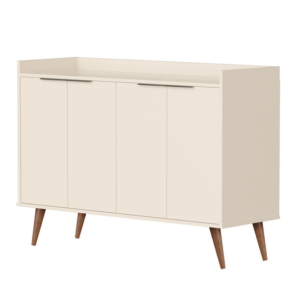 HomeRoots 47" Off White and Natural Buffet Accent Chest - Elegant Scandinavian Design with 6 Shelves & Storage 486279