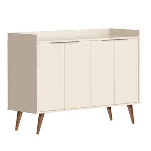 HomeRoots 47" Off White and Natural Buffet Accent Chest - Elegant Scandinavian Design with 6 Shelves & Storage 486279