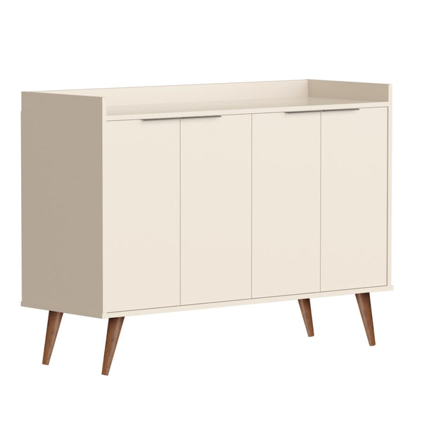 HomeRoots 47" Off White and Natural Buffet Accent Chest - Elegant Scandinavian Design with 6 Shelves & Storage 486279