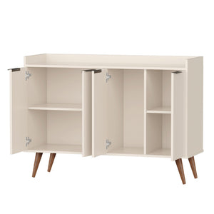 HomeRoots 47" Off White and Natural Buffet Accent Chest - Elegant Scandinavian Design with 6 Shelves & Storage 486279