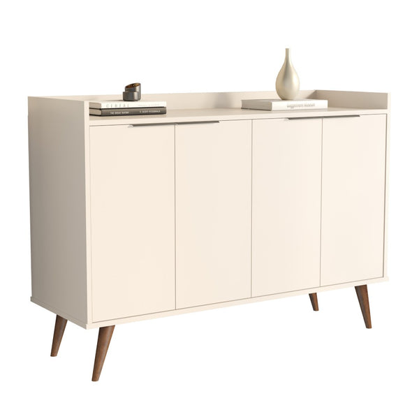 HomeRoots 47" Off White and Natural Buffet Accent Chest - Elegant Scandinavian Design with 6 Shelves & Storage 486279