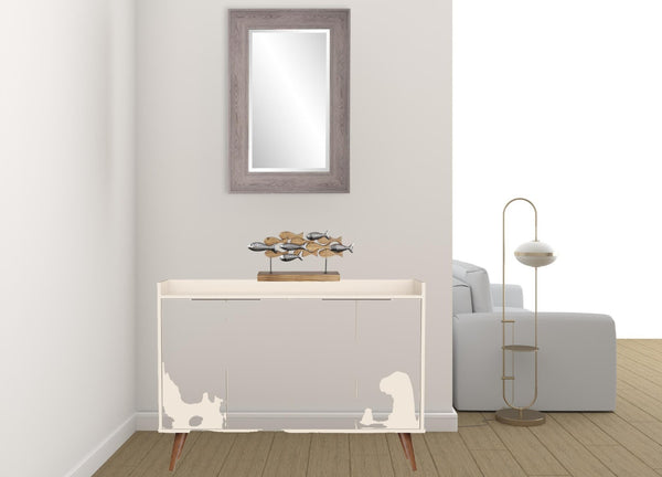 HomeRoots 47" Off White and Natural Buffet Accent Chest - Elegant Scandinavian Design with 6 Shelves & Storage 486279