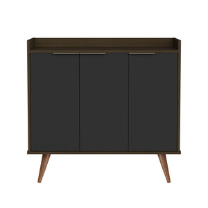 HomeRoots 35" Stylish Dark Brown and Black Buffet Chest with Three Shelves for Modern Home Storage Solutions 486280
