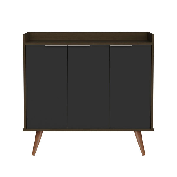 HomeRoots 35" Stylish Dark Brown and Black Buffet Chest with Three Shelves for Modern Home Storage Solutions 486280