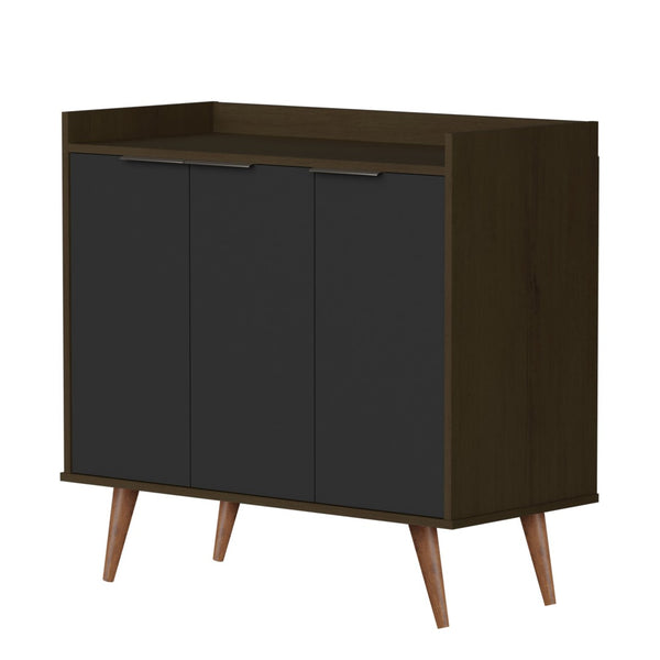 HomeRoots 35" Stylish Dark Brown and Black Buffet Chest with Three Shelves for Modern Home Storage Solutions 486280
