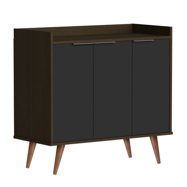 HomeRoots 35" Stylish Dark Brown and Black Buffet Chest with Three Shelves for Modern Home Storage Solutions 486280