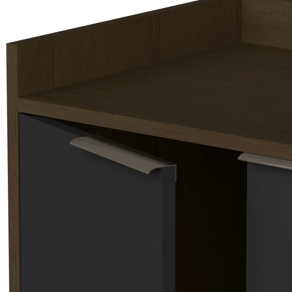 HomeRoots 35" Stylish Dark Brown and Black Buffet Chest with Three Shelves for Modern Home Storage Solutions 486280