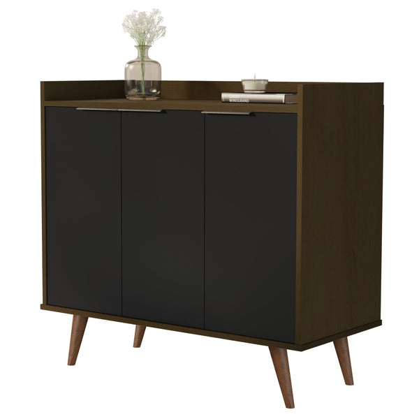 HomeRoots 35" Stylish Dark Brown and Black Buffet Chest with Three Shelves for Modern Home Storage Solutions 486280
