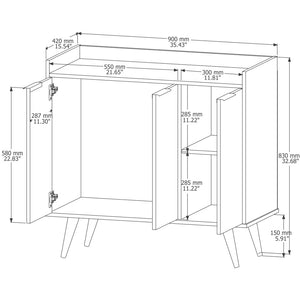 HomeRoots 35" Stylish Dark Brown and Black Buffet Chest with Three Shelves for Modern Home Storage Solutions 486280