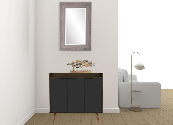 HomeRoots 35" Stylish Dark Brown and Black Buffet Chest with Three Shelves for Modern Home Storage Solutions 486280