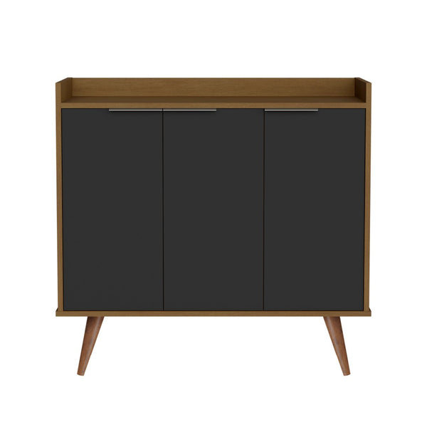 HomeRoots 35" Scandinavian-Style Brown Walnut Buffet Chest with 3 Shelves for Modern Storage & Organization 486281