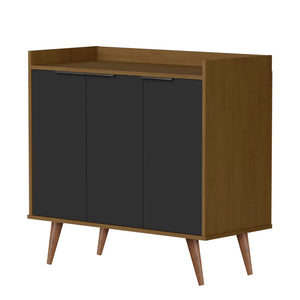 HomeRoots 35" Scandinavian-Style Brown Walnut Buffet Chest with 3 Shelves for Modern Storage & Organization 486281