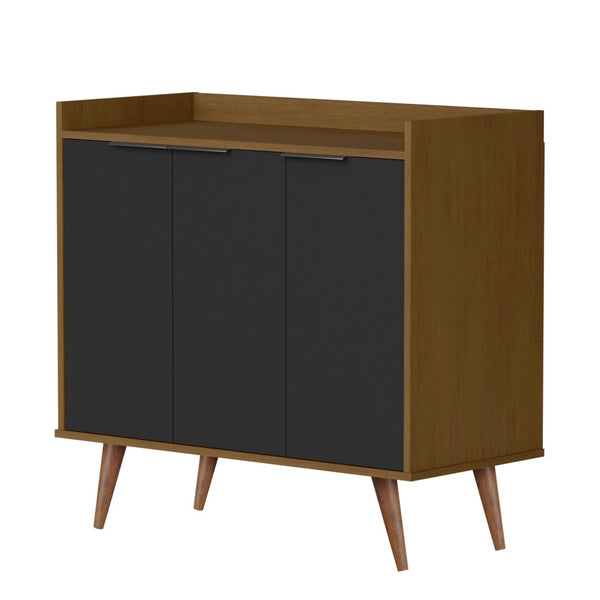 HomeRoots 35" Scandinavian-Style Brown Walnut Buffet Chest with 3 Shelves for Modern Storage & Organization 486281