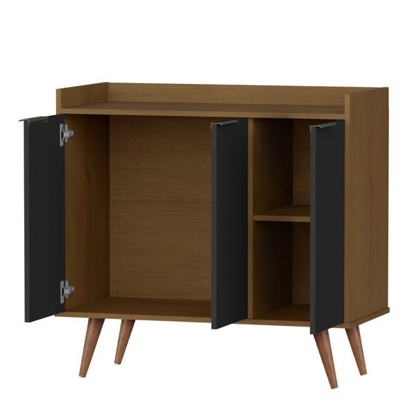 HomeRoots 35" Scandinavian-Style Brown Walnut Buffet Chest with 3 Shelves for Modern Storage & Organization 486281