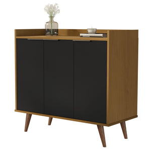 HomeRoots 35" Scandinavian-Style Brown Walnut Buffet Chest with 3 Shelves for Modern Storage & Organization 486281