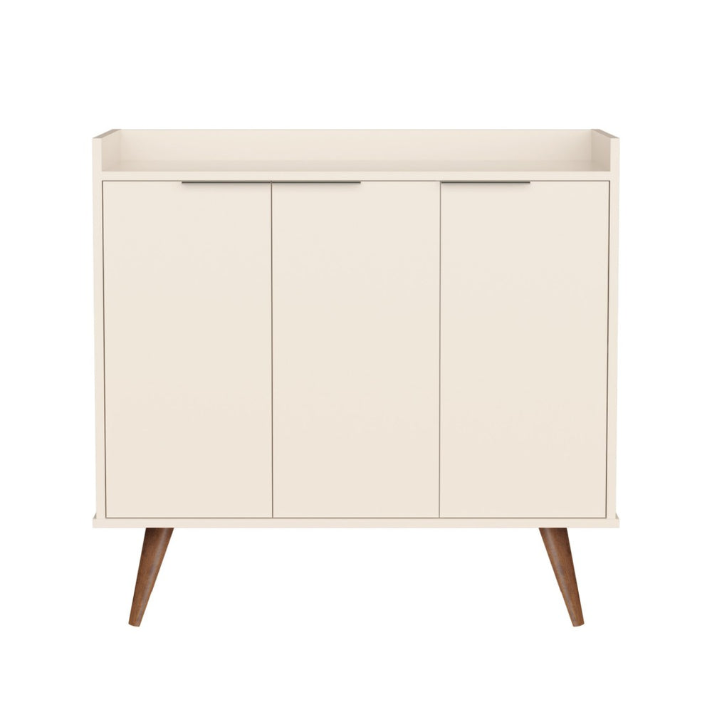 HomeRoots 35" Off White Buffet Chest with Natural Wood Legs - Stylish Scandinavian Storage Solution for Any Room 486282