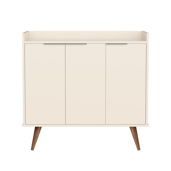 HomeRoots 35" Off White Buffet Chest with Natural Wood Legs - Stylish Scandinavian Storage Solution for Any Room 486282