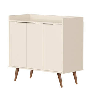HomeRoots 35" Off White Buffet Chest with Natural Wood Legs - Stylish Scandinavian Storage Solution for Any Room 486282