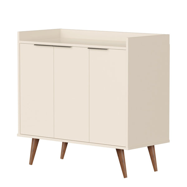 HomeRoots 35" Off White Buffet Chest with Natural Wood Legs - Stylish Scandinavian Storage Solution for Any Room 486282