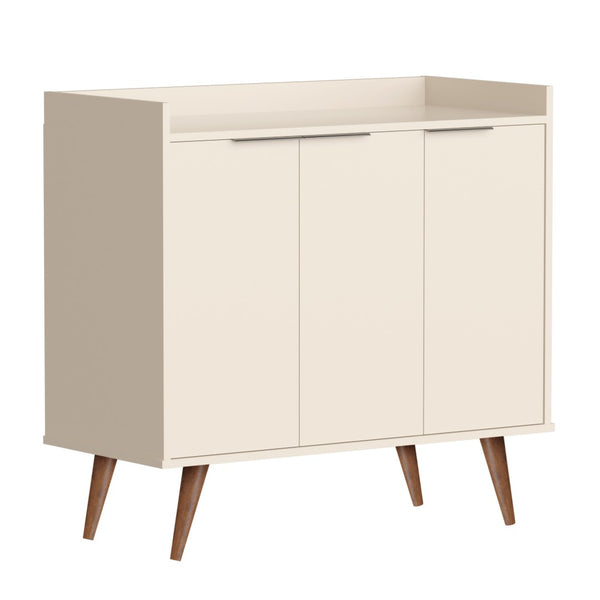 HomeRoots 35" Off White Buffet Chest with Natural Wood Legs - Stylish Scandinavian Storage Solution for Any Room 486282