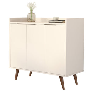 HomeRoots 35" Off White Buffet Chest with Natural Wood Legs - Stylish Scandinavian Storage Solution for Any Room 486282