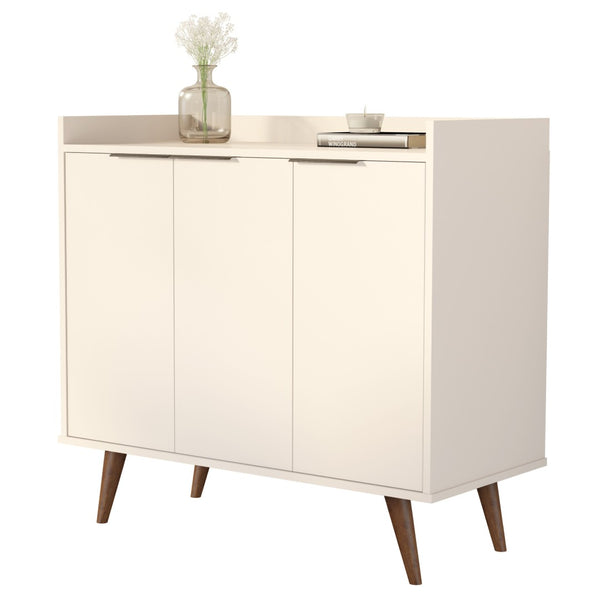 HomeRoots 35" Off White Buffet Chest with Natural Wood Legs - Stylish Scandinavian Storage Solution for Any Room 486282