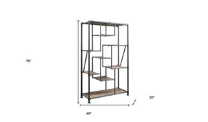 HomeRoots Gray Eight-Tier Metal Bookcase with Wood-Tone Shelves – Stylish Storage for Modern Spaces and Decor 486284