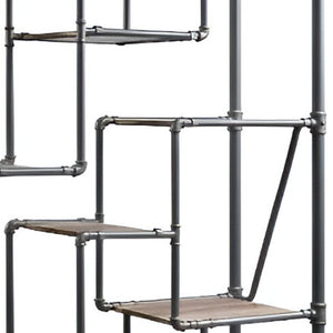 HomeRoots Gray Eight-Tier Metal Bookcase with Wood-Tone Shelves – Stylish Storage for Modern Spaces and Decor 486284
