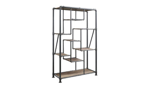 HomeRoots Gray Eight-Tier Metal Bookcase with Wood-Tone Shelves – Stylish Storage for Modern Spaces and Decor 486284