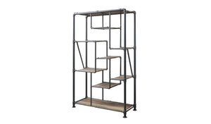 HomeRoots Gray Eight-Tier Metal Bookcase with Wood-Tone Shelves – Stylish Storage for Modern Spaces and Decor 486284