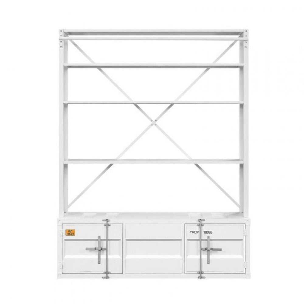 HomeRoots White Modern Three-Tier Bookcase with Convertible Design, Storage Cabinets & Removable Ladder Features 486286