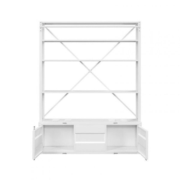 Homeroots 83" White Four Tier Cargo Style Bookcase With Cabinets And Ladder   486286