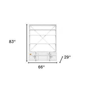 HomeRoots White Modern Three-Tier Bookcase with Convertible Design, Storage Cabinets & Removable Ladder Features 486286