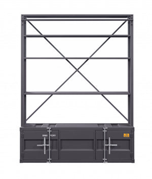 Homeroots 83" Gray Four Tier Cargo Style Bookcase With Cabinets And Ladder   486287