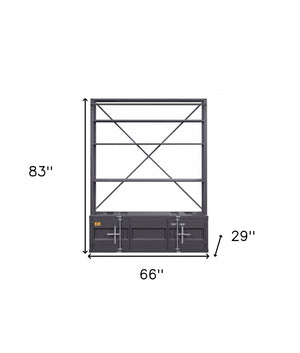 Homeroots 83" Gray Four Tier Cargo Style Bookcase With Cabinets And Ladder   486287