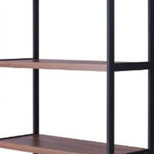 HomeRoots Brown Three-Tier Bookcase with Black Metal Frame and Two Doors – Stylish Storage for Any Space 486292