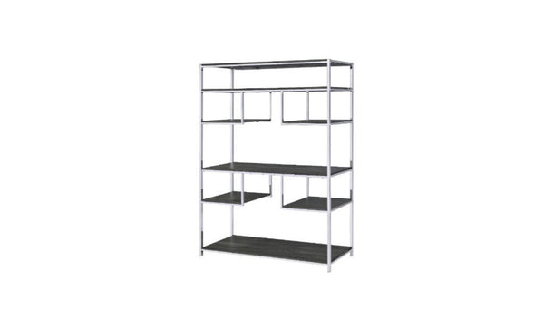 HomeRoots Gray Seven-Tier Geometric Metal Bookcase - Modern Open-Frame Design for Stylish Storage & Display 486295