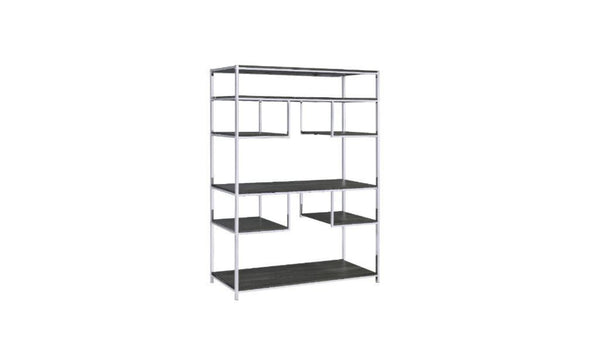 HomeRoots Gray Seven-Tier Geometric Metal Bookcase - Modern Open-Frame Design for Stylish Storage & Display 486295