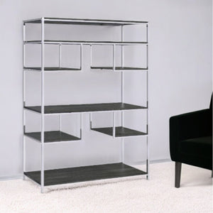 HomeRoots Gray Seven-Tier Geometric Metal Bookcase - Modern Open-Frame Design for Stylish Storage & Display 486295