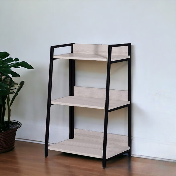 HomeRoots 37" Stylish Three-Tier Ladder Bookcase with Natural Wood & Black Metal Frame for Modern Spaces 486297