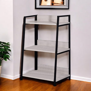 HomeRoots 37" Stylish Three-Tier Ladder Bookcase with Natural Wood & Black Metal Frame for Modern Spaces 486297