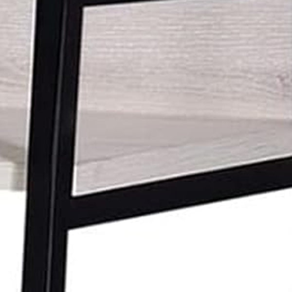 HomeRoots 37" Stylish Three-Tier Ladder Bookcase with Natural Wood & Black Metal Frame for Modern Spaces 486297