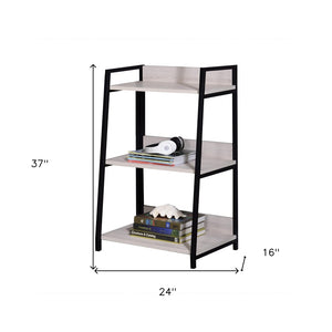 HomeRoots 37" Stylish Three-Tier Ladder Bookcase with Natural Wood & Black Metal Frame for Modern Spaces 486297