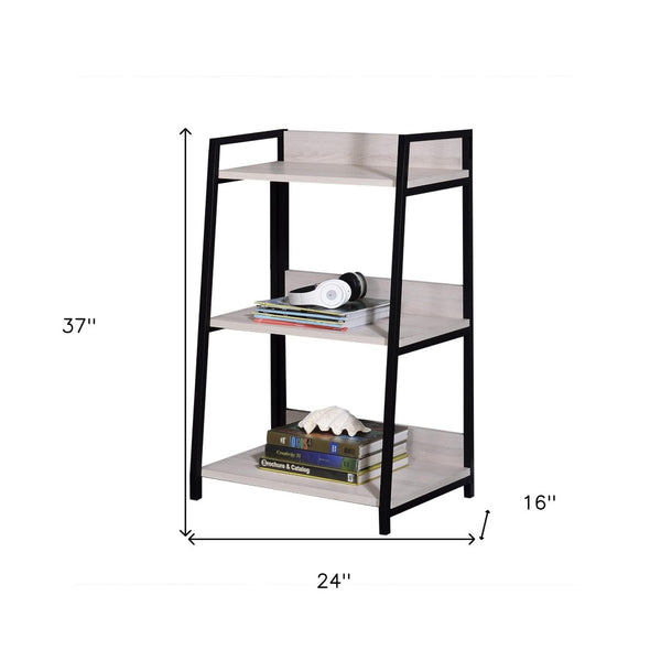 HomeRoots 37" Stylish Three-Tier Ladder Bookcase with Natural Wood & Black Metal Frame for Modern Spaces 486297