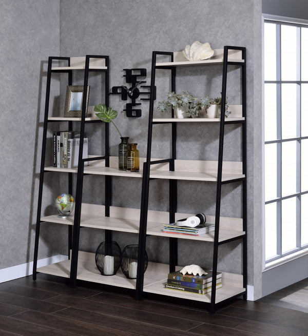 HomeRoots 37" Stylish Three-Tier Ladder Bookcase with Natural Wood & Black Metal Frame for Modern Spaces 486297