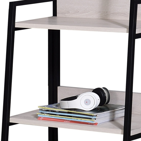 HomeRoots 37" Stylish Three-Tier Ladder Bookcase with Natural Wood & Black Metal Frame for Modern Spaces 486297