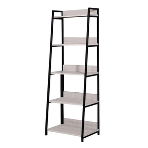 HomeRoots 67" Modern Five-Tier Ladder Bookcase with Natural Wood Shelves & Black Metal Frame for Stylish Storage 486298