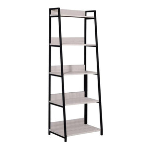 HomeRoots 67" Modern Five-Tier Ladder Bookcase with Natural Wood Shelves & Black Metal Frame for Stylish Storage 486298